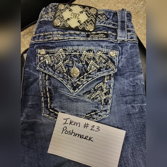 Miss Me Cuffed Capris Jeans Denim Bling Size 30 - Picture 15 of 15